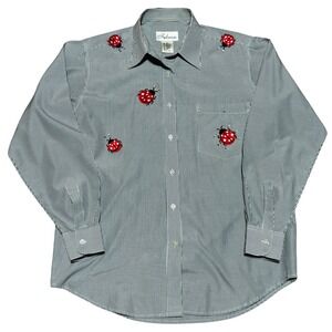 Vintage Fabrizio Striped Button-Down Shirt – Ladybug Embroidered‎ Detail (M)